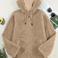 Fleece Zip Up Drawstring Hooded Pocketed Jacket