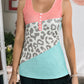 Leopard Color Block Button Casual Tank Top