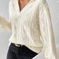 Cable Rhombus Texture Collared Split Neck Top