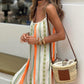Stripe Western Striped Spaghetti Straps Ruffle Hem Maxi Dress
