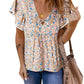 Crisscross V Neck Ruffle Sleeve Printed Flowy Blouse