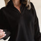 Zipped Neck Pullover Drop Shoulder Sweatshirt