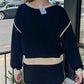 Color Contrast Loose Pullover and Lace-up Waist Skort Set