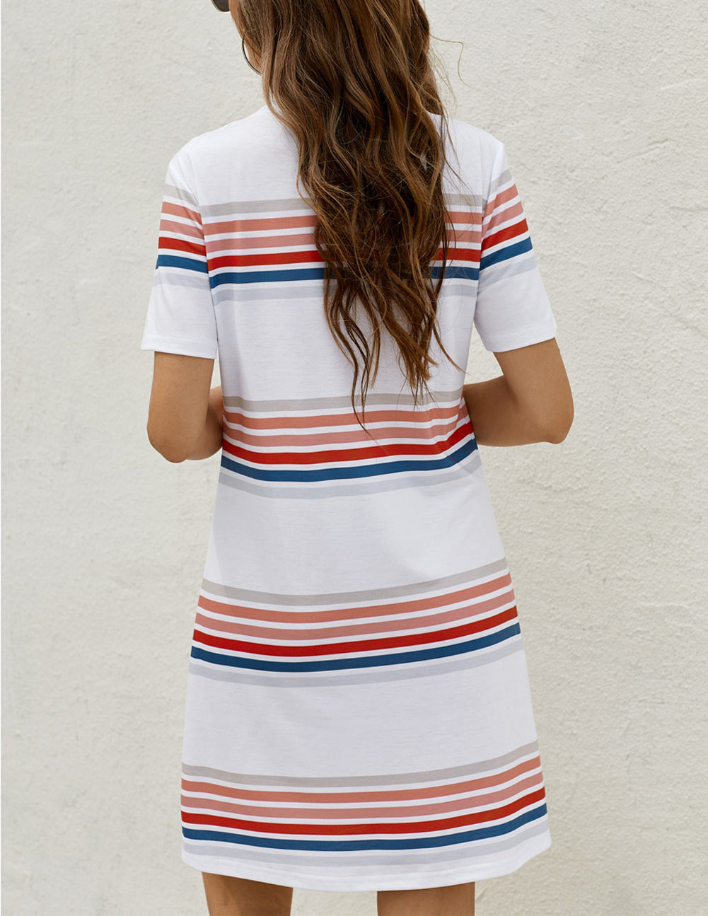 Striped Print Round Neck T-shirt Mini Dress