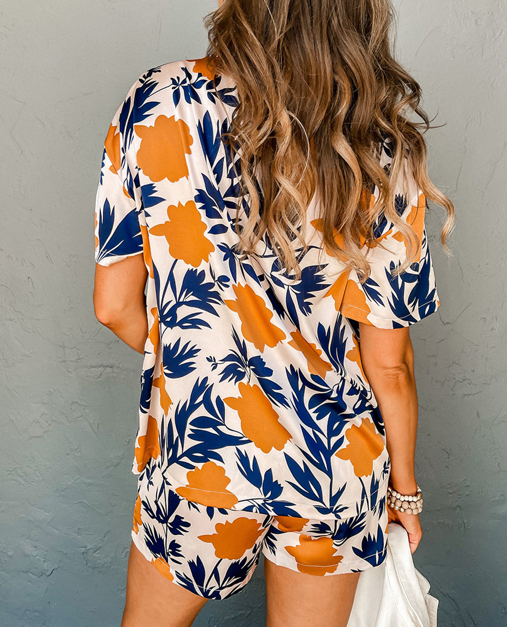 Floral Short Sleeve Shirt 2pcs Shorts Lounge Set