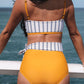2pcs Contrast Striped Tie High Waist Bikini Swimsuit