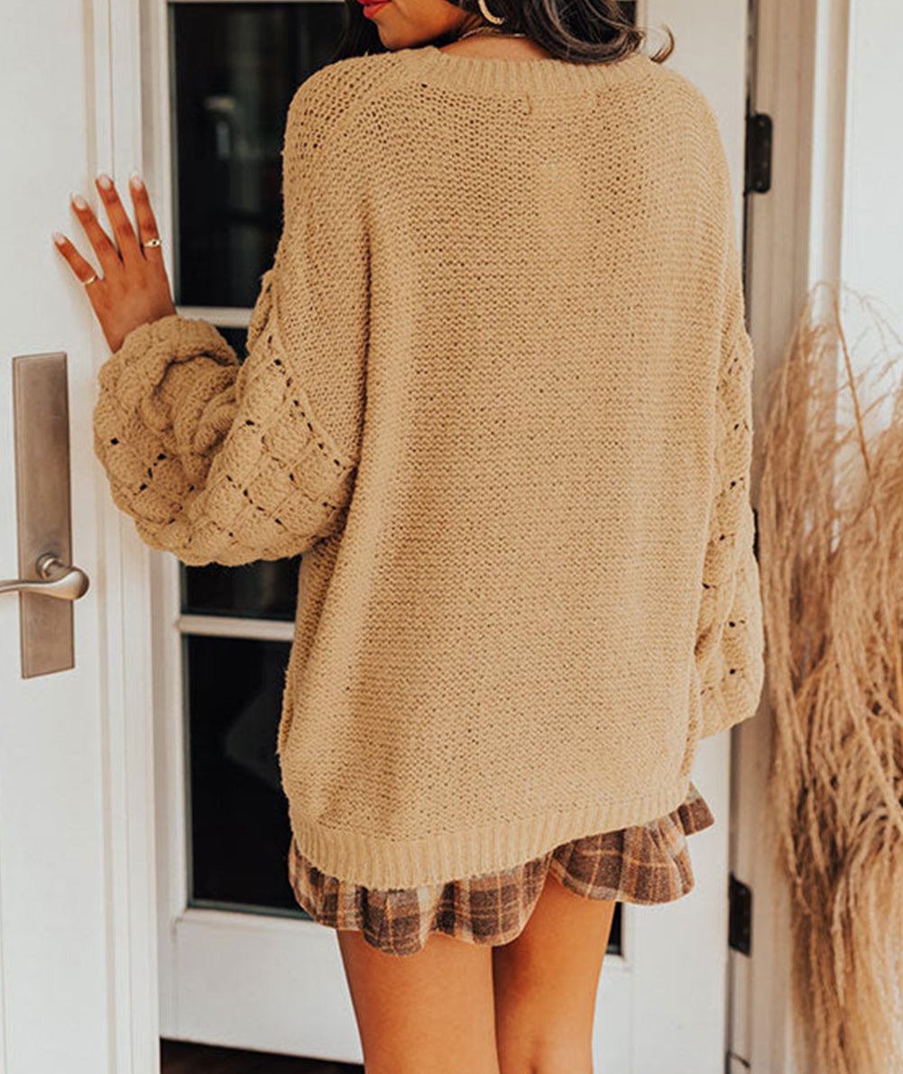 Hollowed Bubble Sleeve Knit Sweater