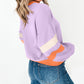 Contrast Rib Knit Patchwork Drop Shoulder V Neck Sweatshirt