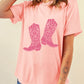 Western Cowboy Boots Print Round Neck T Shirt
