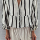 Stripe Crinckled Ruffled Sleeve Button up Loose Shirt