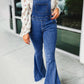 Adjustable Buckle Strap Flare Leg Denim Overalls