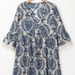 Vintage Printed Lace Trim V Neck 3/4 Sleeve Loose Dress