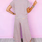 Stripe Rainbow Tee Tasseled String Wide Leg Pants Set