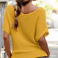 Clay Solid Loose Knit Short Dolman Sleeve Sweater