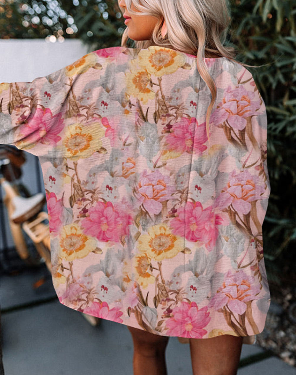 Shirred Cuff 3/4 Sleeve Loose Fit Floral Blouse