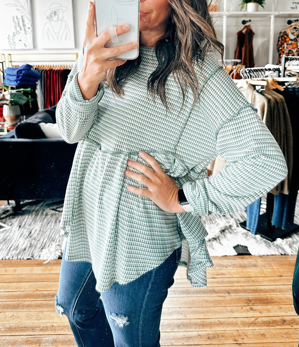 Exposed Seam Knit Ruffled Babydoll Top