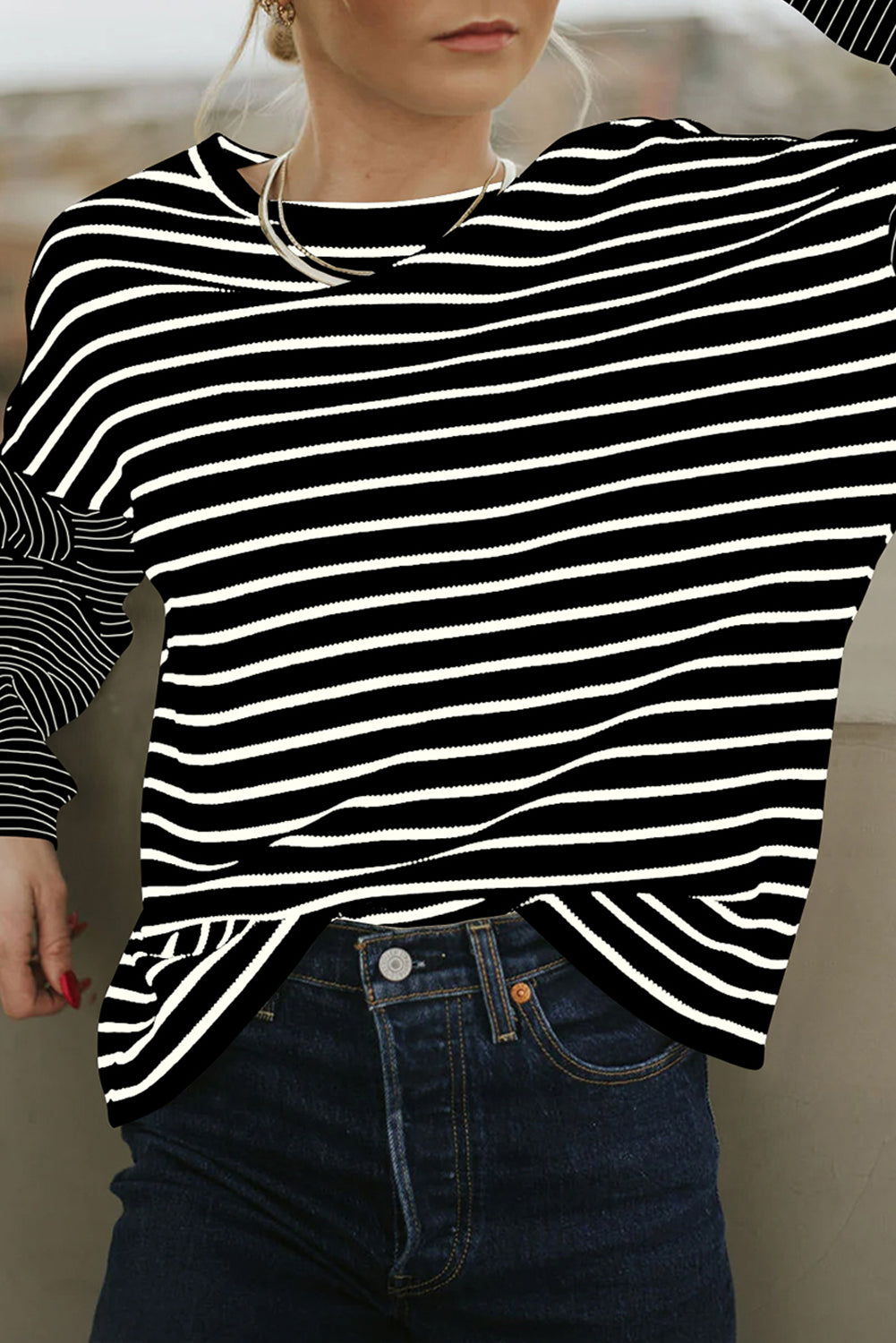 Stripe Patchwork Loose Long Sleeve Tee