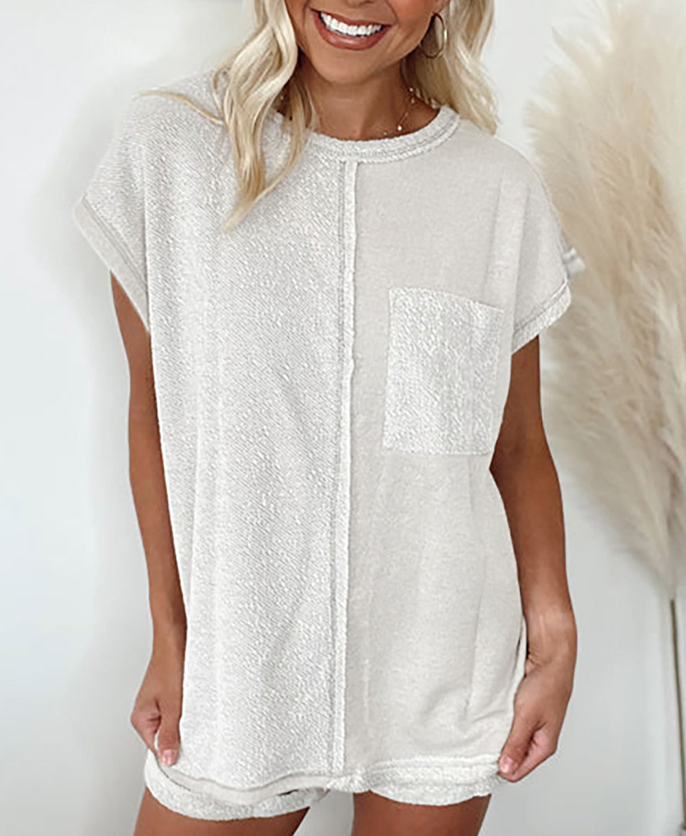 Colorblock Chest Pocket Exposed Seam Tee and Shorts Set
