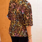 Leopard Print Wide Sleeve Peplum Hem Blouse