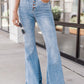 High Waist Buttoned Distressed Flared Jeans