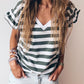 Striped V Neck Ruffle Sleeve Top