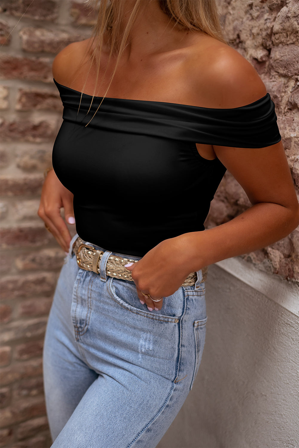 Folded Off Shoulder Slim Top