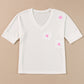 Flower Applique Texture Knitted V Neck Top