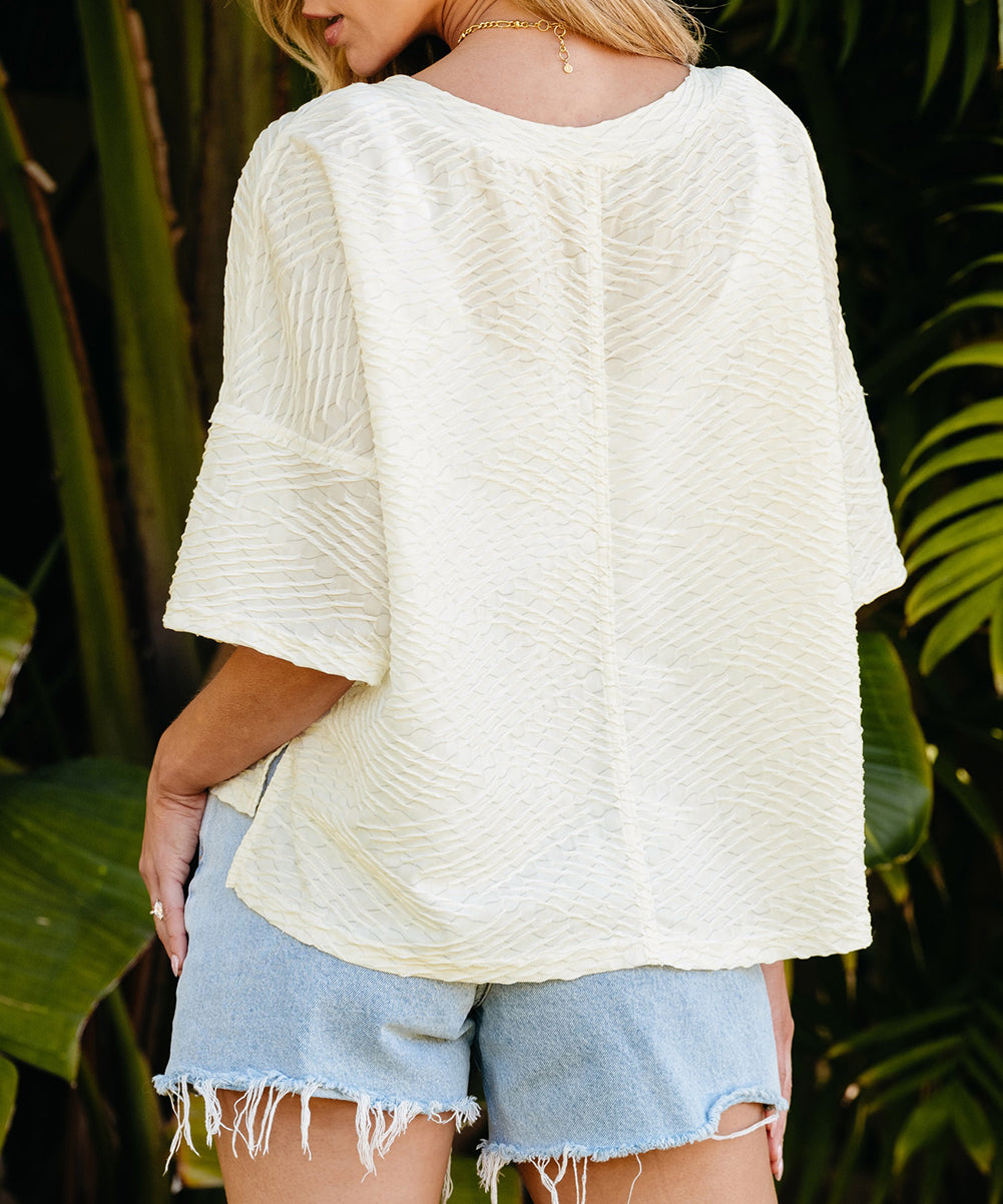 V Neck Textured Split Hem Oversized Top