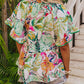 Tropical Floral Print Ruffled Short Sleeve Blouse