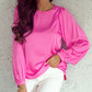 Satin Puff Long Sleeve Crewneck Blouse