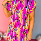 Abstract Print Frilled Neck Ruffled Sleeve Mini Dress