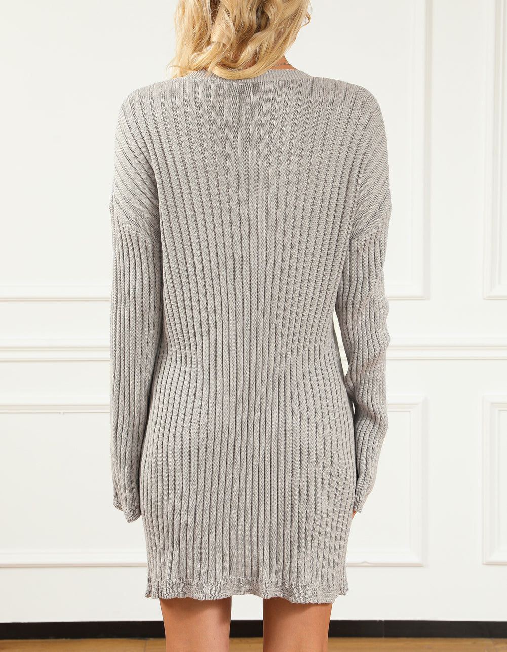 Loose Ribbed Knit Pocketed Open Cardigan