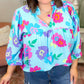 Plus Size Floral Print Notched V Neck Babydoll Blouse
