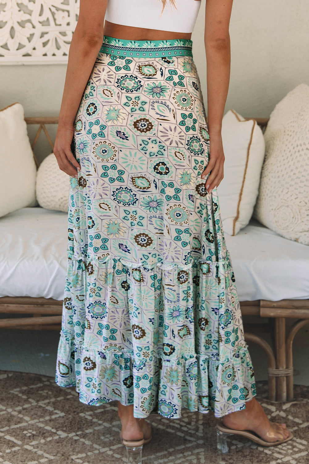Boho Floral Print Maxi Skirt