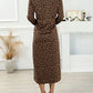 Leopard Round Neck Long Sleeve Split Dress