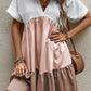 Triple Colors V Neck Folded Cuffs Tiered Loose Dress