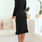 Ribbed V-Neck Belted Frilled Elegant Sweater Dress