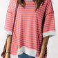 Stripe Oversized Contrast Trim Exposed Seam High Low T Shirt