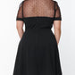 Black Plus Size Collared Mesh Yoke Fit Flare Dress