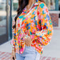 Floral Print Buttons Front Bubble Sleeve Shirt