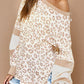 White Leopard Print Round Neck Puff Sleeve Top