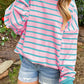 Stripe Trimmed Round Neck Drop Shoulder Loose Sweater