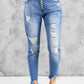 High Rise Button Front Frayed Ankle Skinny Jeans
