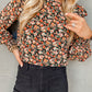 Ruffle Trim Shirred Cuffs Floral Blouse