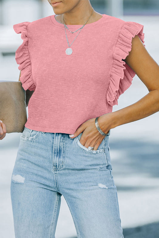 Ruffled Crew Neck Crop Top