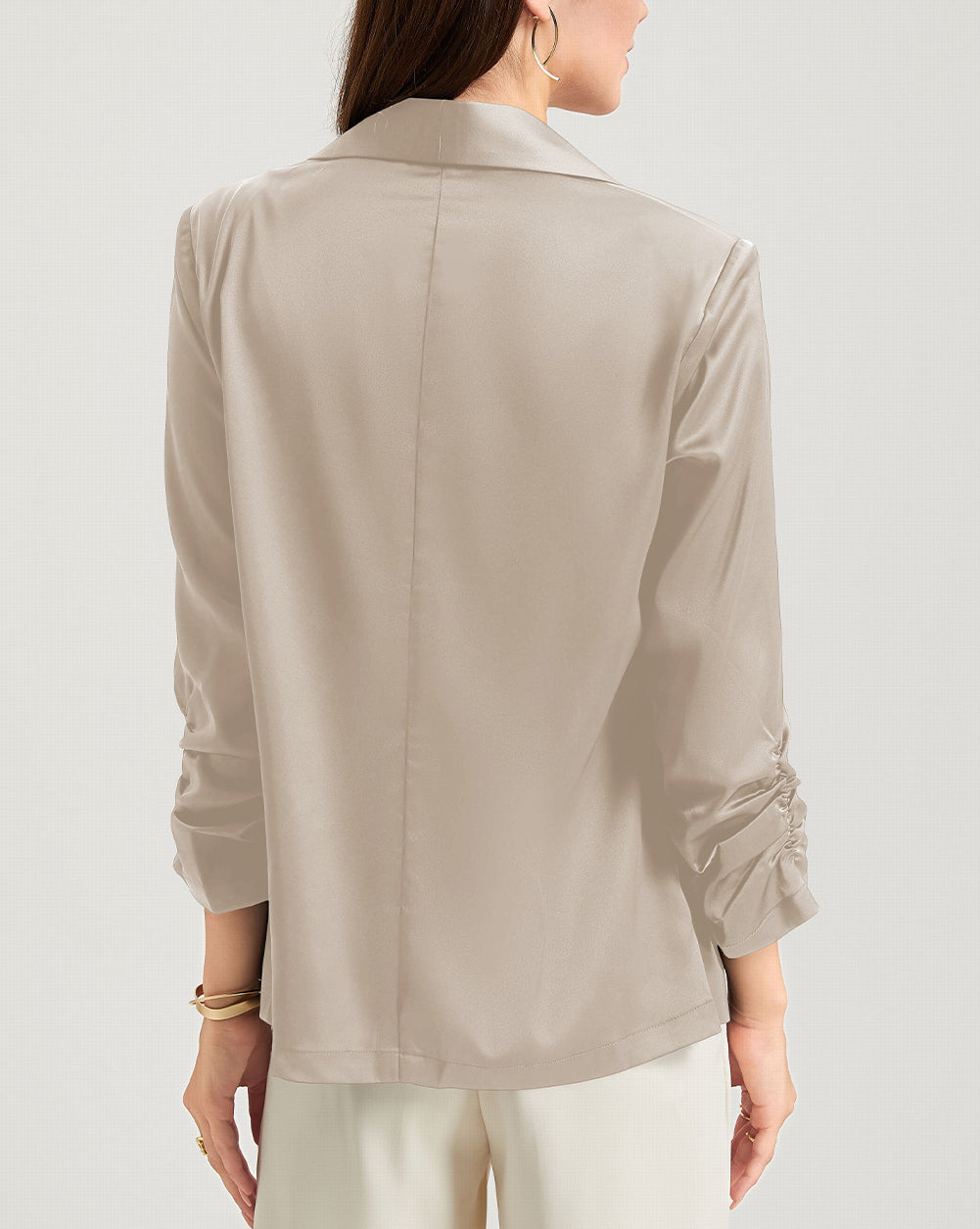 Solid Lapel Collar Satin Blazer