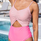 Color Block Cut Out Knotted Backless One Piece Swimsuit