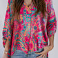 Paisley Print Tab Sleeve V-Neck Blouse