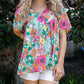 Floral Print Short Sleeve Babydoll Blouse