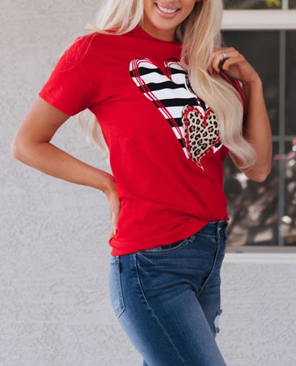 Heart Shaped Print Crew Neck T Shirt